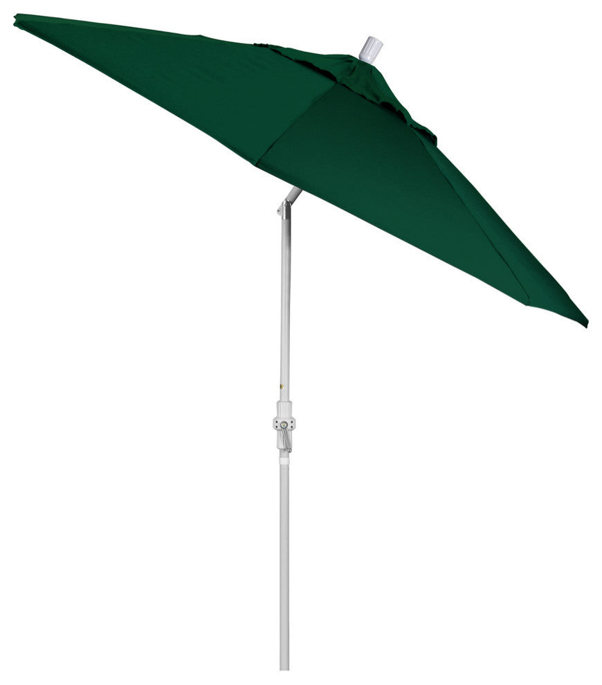 9' Matted White Collar Tilt Crank Lift Aluminum Umbrella, Sunbrella, Forest Gree