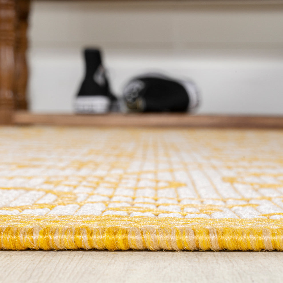 Madrid Vintage Filigree Textured Weave Indoor/Outdoor, Cream/Yellow, 8 X 10