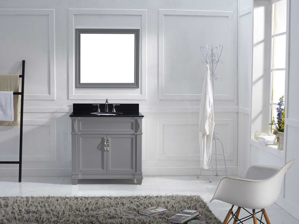 36" Single Bathroom Vanity, Gray, Round Sink, Brushed Nickel