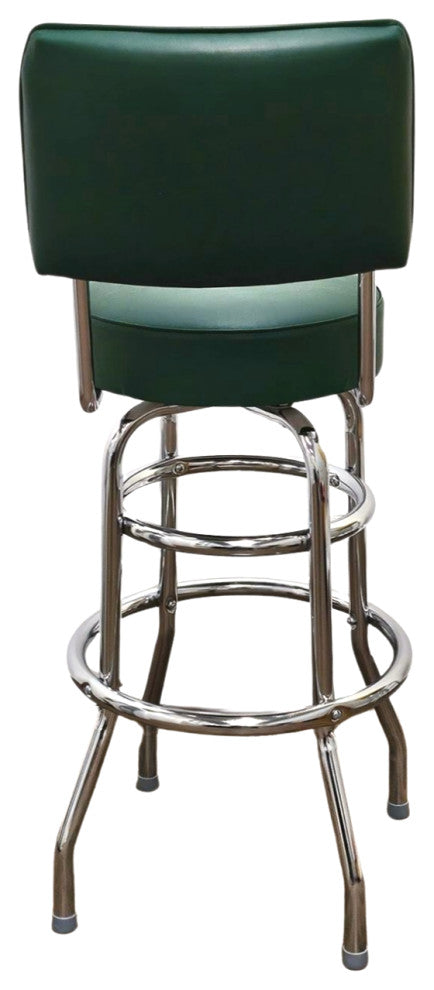 Retro Home Double Ring Upholstered 30" Swivel Bar Stool with Back, Green