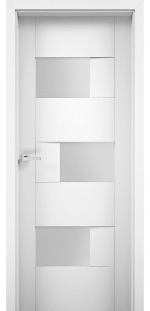 Solid French Door Opaque Glass / Sete 6933 White Silk / Modern Doors -18x84