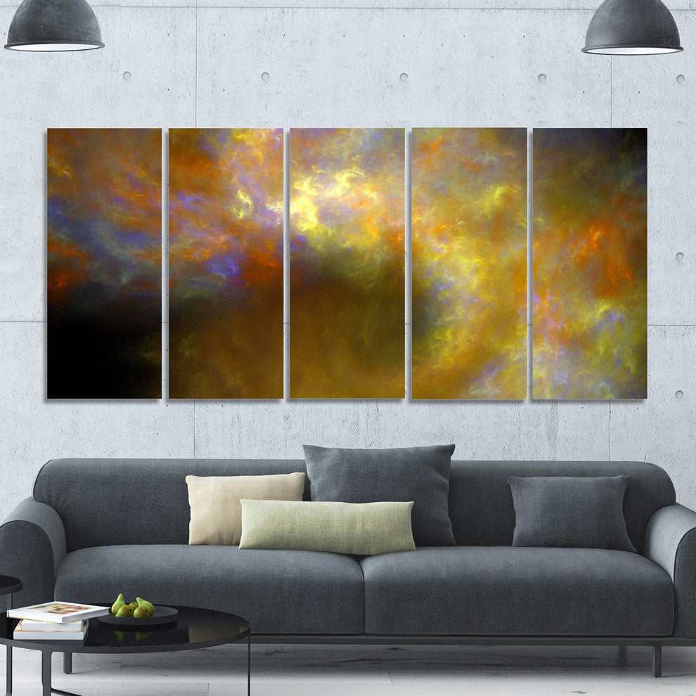 Blur Yellow Sky with Stars, Abstract Canvas Art Print, 60"x28", 5 Panels