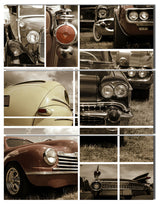 Classic Car Collection Collage, Abstract Triptych Canvas Print, 28x36, 3 Panels