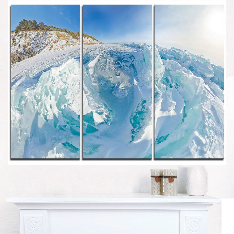 "Blue Ice Mountains in Lake Baikal Siberia" Metal Wall Art, 3 Panels, 36"x28"
