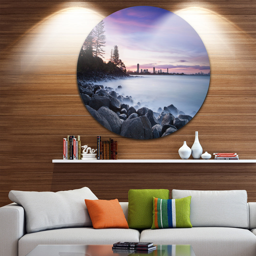 Rocky Burleigh Point In Blue, Seascape Round Wall Art, 36"