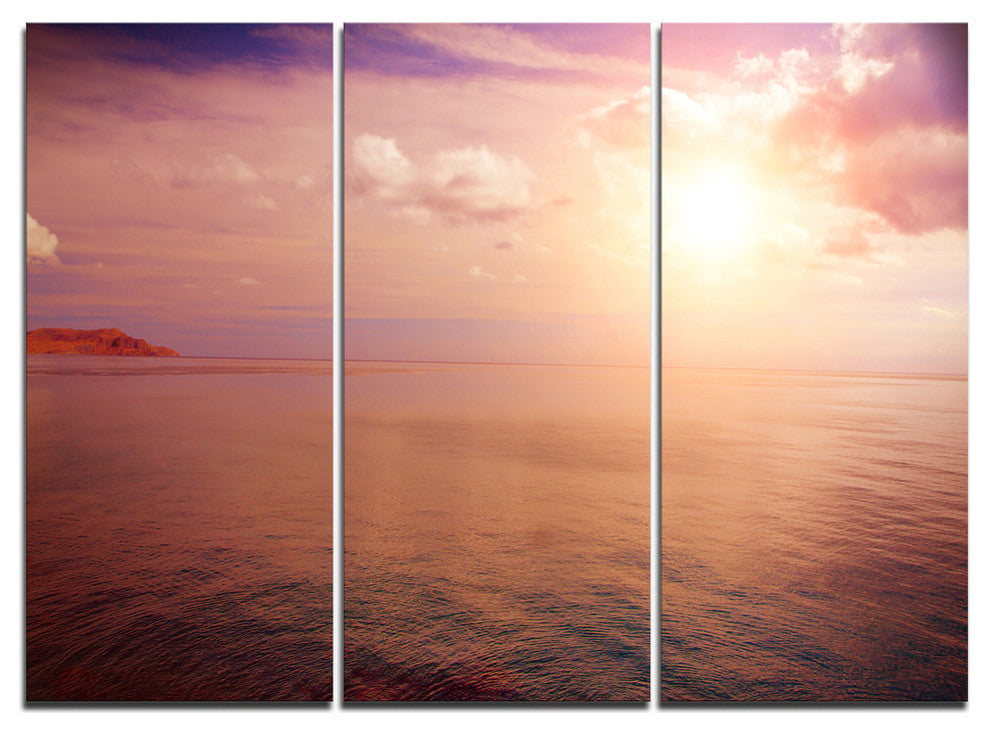 "Pink Sky Over Dark Beach at Sunset" Metal Wall Art, 3 Panels, 36"x28"