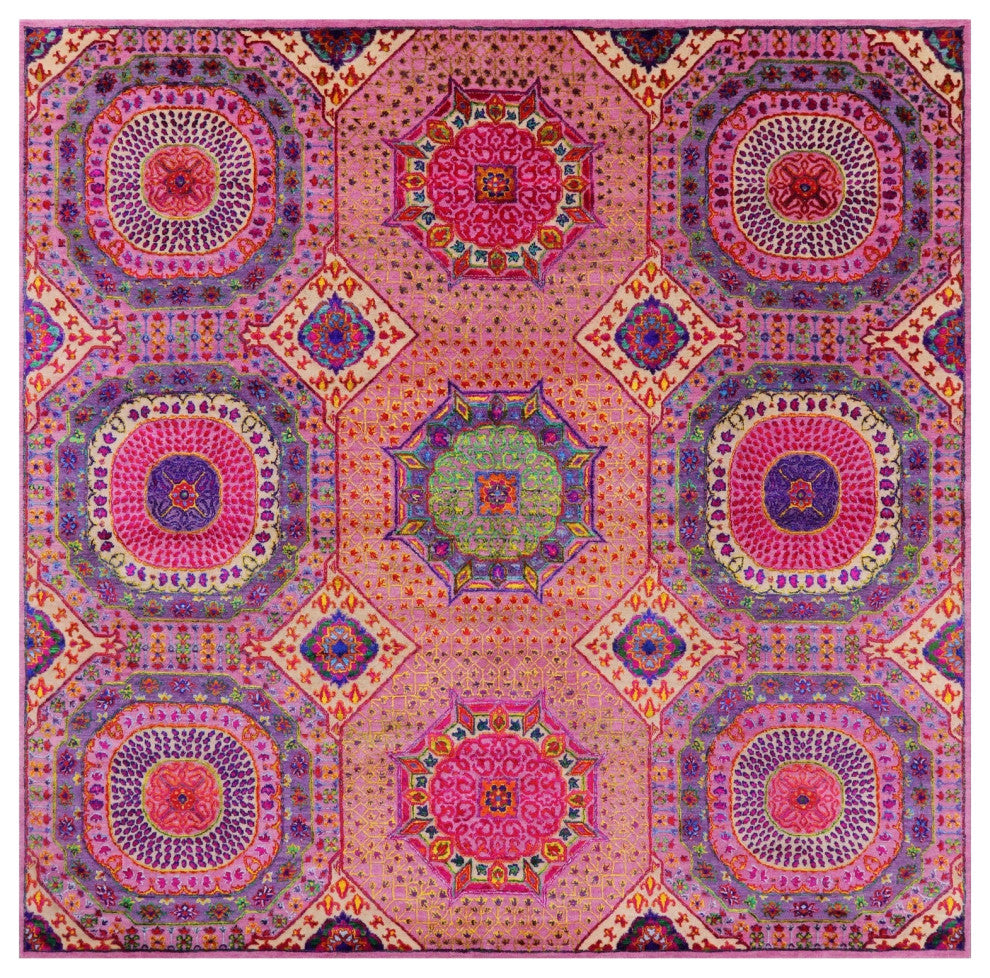 9' Square Mamluk Hand Knotted Wool & Silk Rug - Q13724