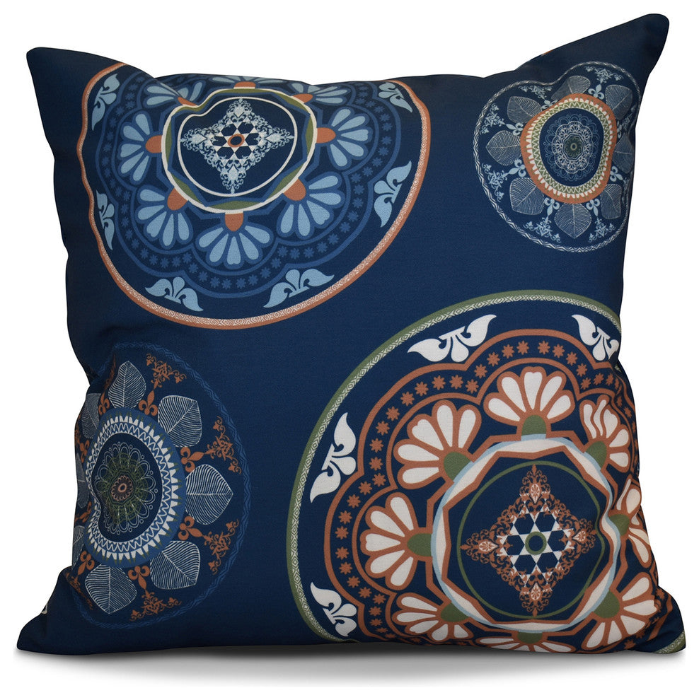 Medallions Geometric Print Pillow, Blue, 20"x20"