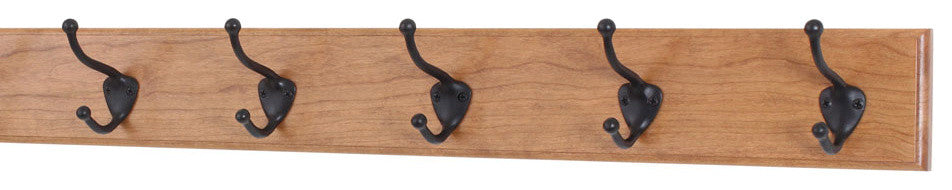 Solid Cherry Wide Wall Coat Rack With Bronze Hooks, Cherry, 25.5"x3.5"