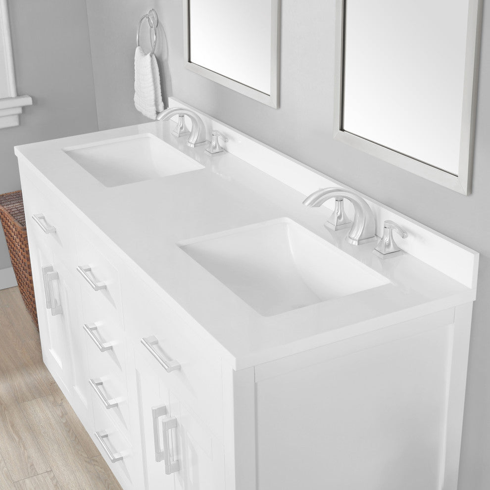 Ove Decors Bailey 60" Double Sink Vanity, White With Nickel Hardware