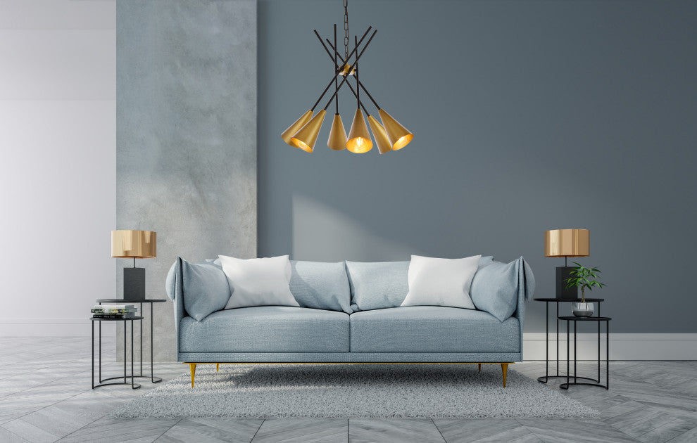Carys 32" Pendant, Black and Brass