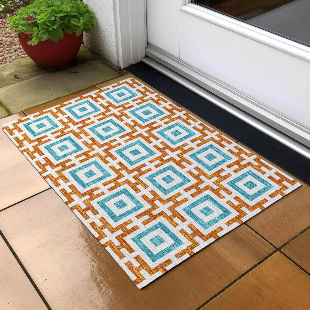 Indoor/Outdoor Marlo MO1 Orange Machine Washable 1'8" x 2'6" Rug