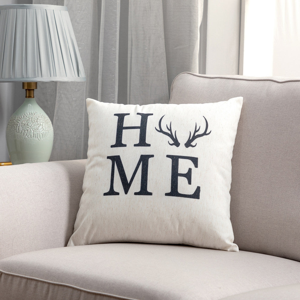 Cottage Icons, 18X18" Throw Pillow Set of 2, Home With Antler