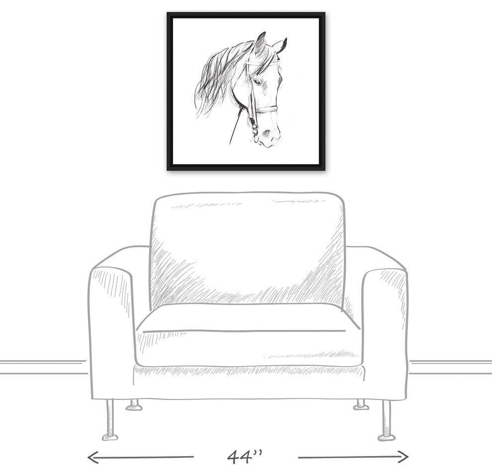 "Calm Horse Sketch" Black Floating Framed Canvas, 20"x20"