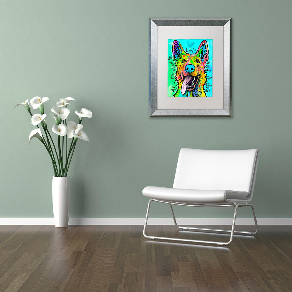 Dean Russo 'Love And A Dog' Art, Silver Frame, White Matte, 20"x16"
