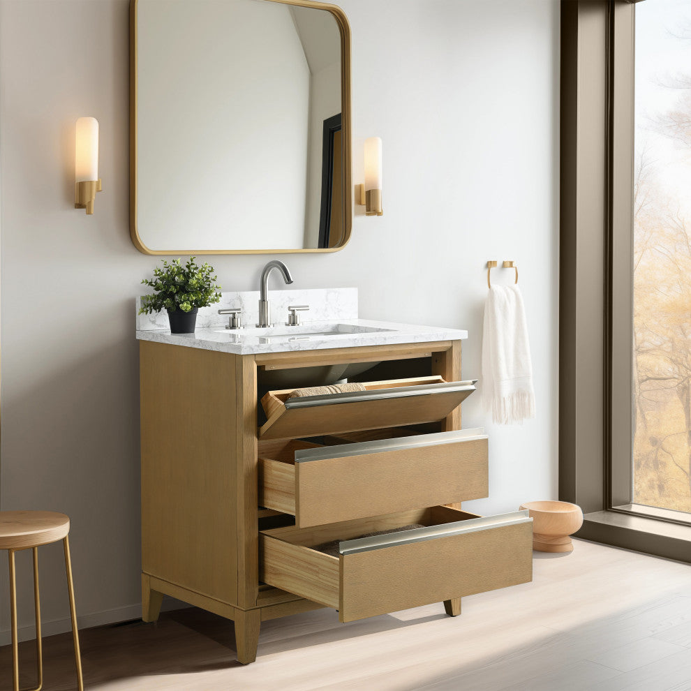 Vanity Art Bathroom Vanity With Sink, Natural Oak, 30" Single