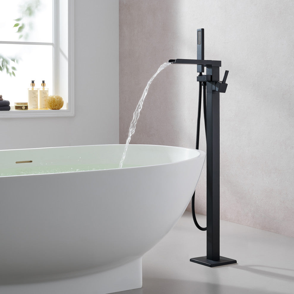 Camino Single Lever Handle Freestanding Floor Mounted Tub Filler, Matte Black