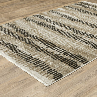 Banner Recycled P.E.T. Stripe Beige/Charcoal Fringed Area Rug, 6'7"x9'6"
