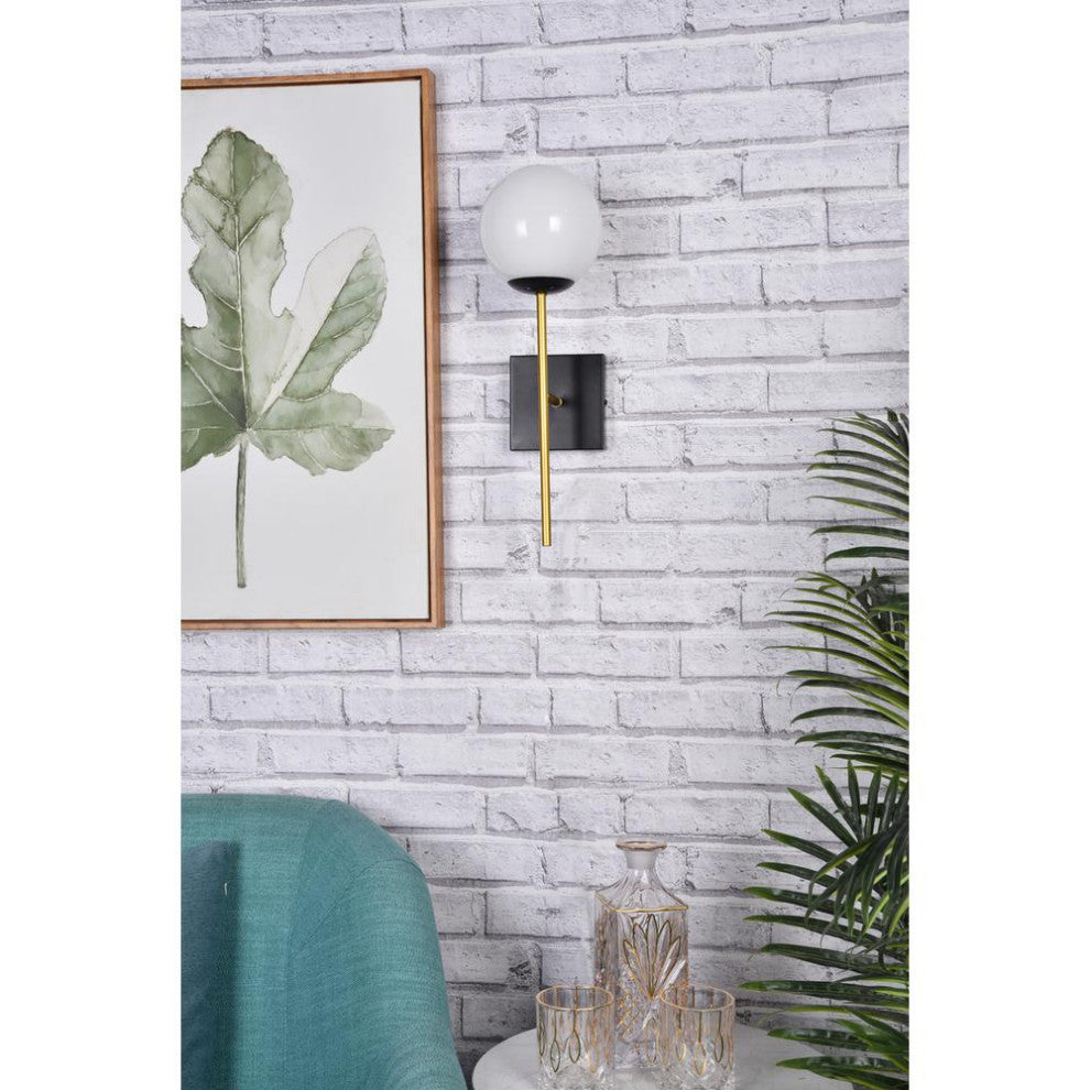 Neri 1 light black and brass and white glass wall sconce