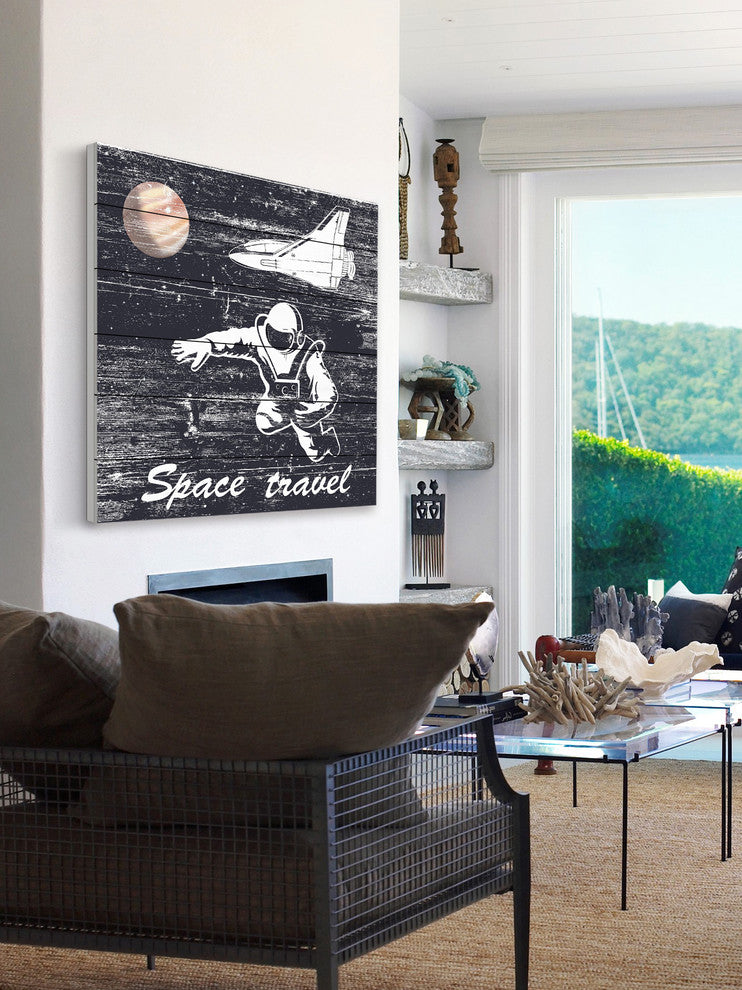 "Space Travel I" Painting Print on White Wood, 40x40