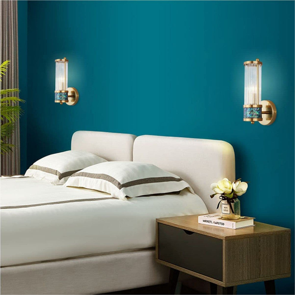 2 Pack Wall Lights for Bedroom Cyilndrical Wall Sconce With Glass Shade