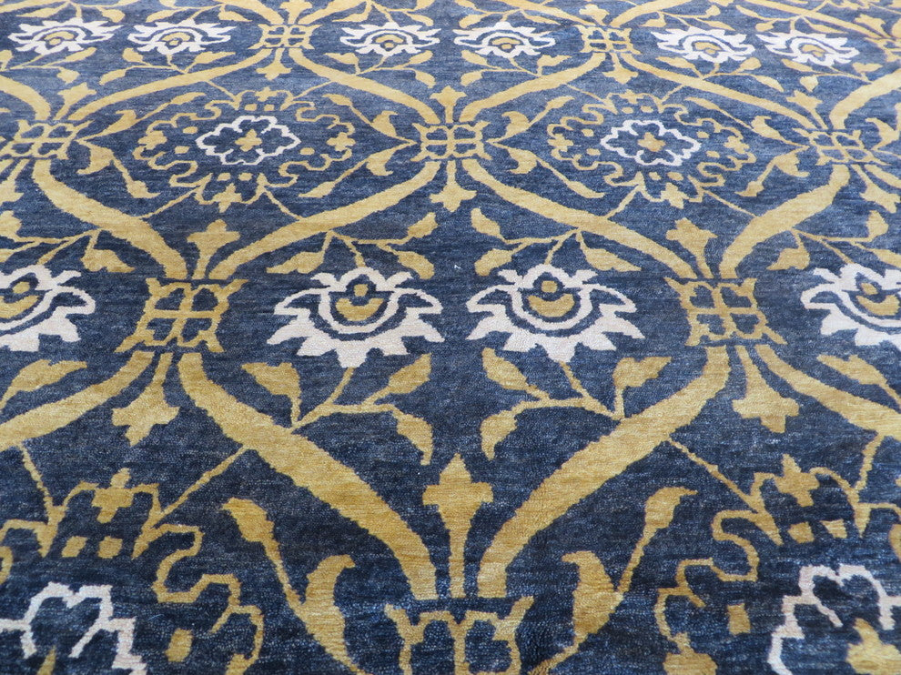 Hand-Knotted Transitional Black William Morris Oushak Oriental Rug, 8x10