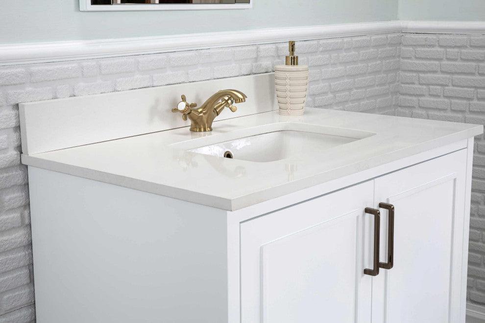 Albia Collection 36" Bathroom Vanity With Sink, Mirror, Countertop, White