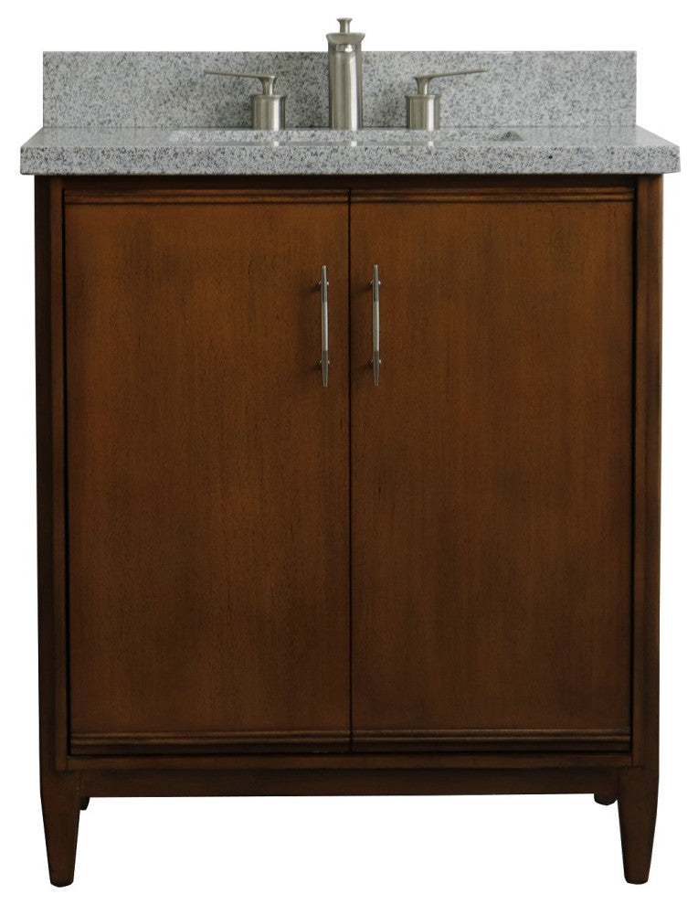31" Single Sink Vanity, Walnut Finish, Gray Granite With Rectangle Sink
