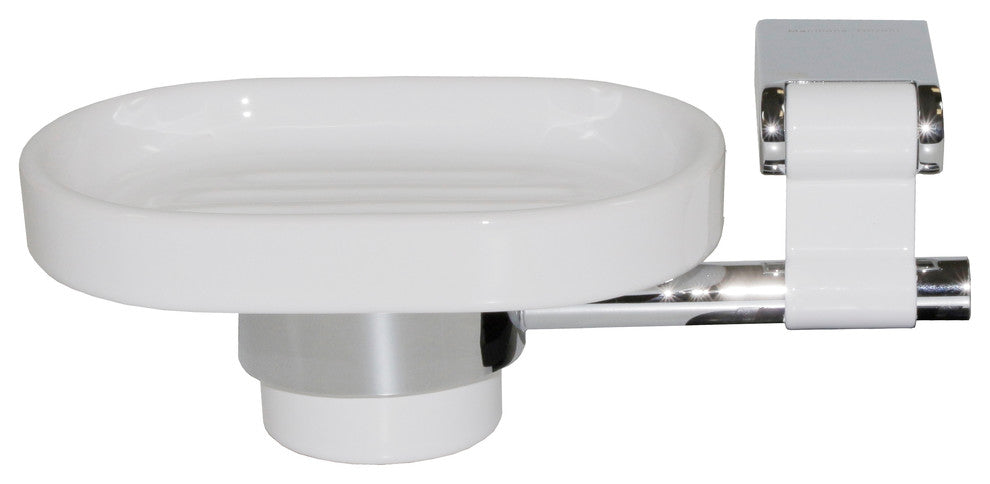 Iris Wall Soap Holder, Polished Chrome, White