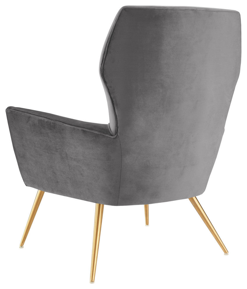 Armchair Accent Tufted Chair, Gray, Velvet, Modern, Mid Century Lounge