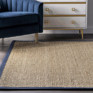 Nuloom Jute and Sisal Elijah Seagrass With Border Area Rug, Navy 6'x9'
