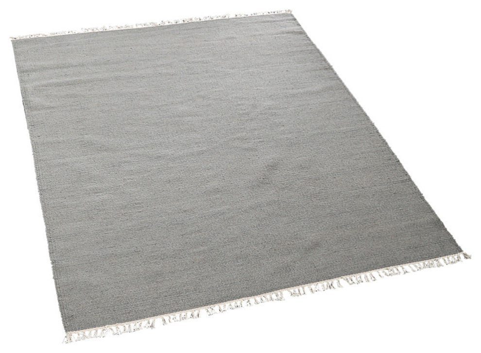 HAND WOVEN FLAT WEAVE KILIM WOOL ECO-FRIENDLY AREA RUGS-Solid,Silver