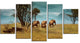 African Elephants Panorama, African Canvas Art Print, 60"x32", 5 Panels