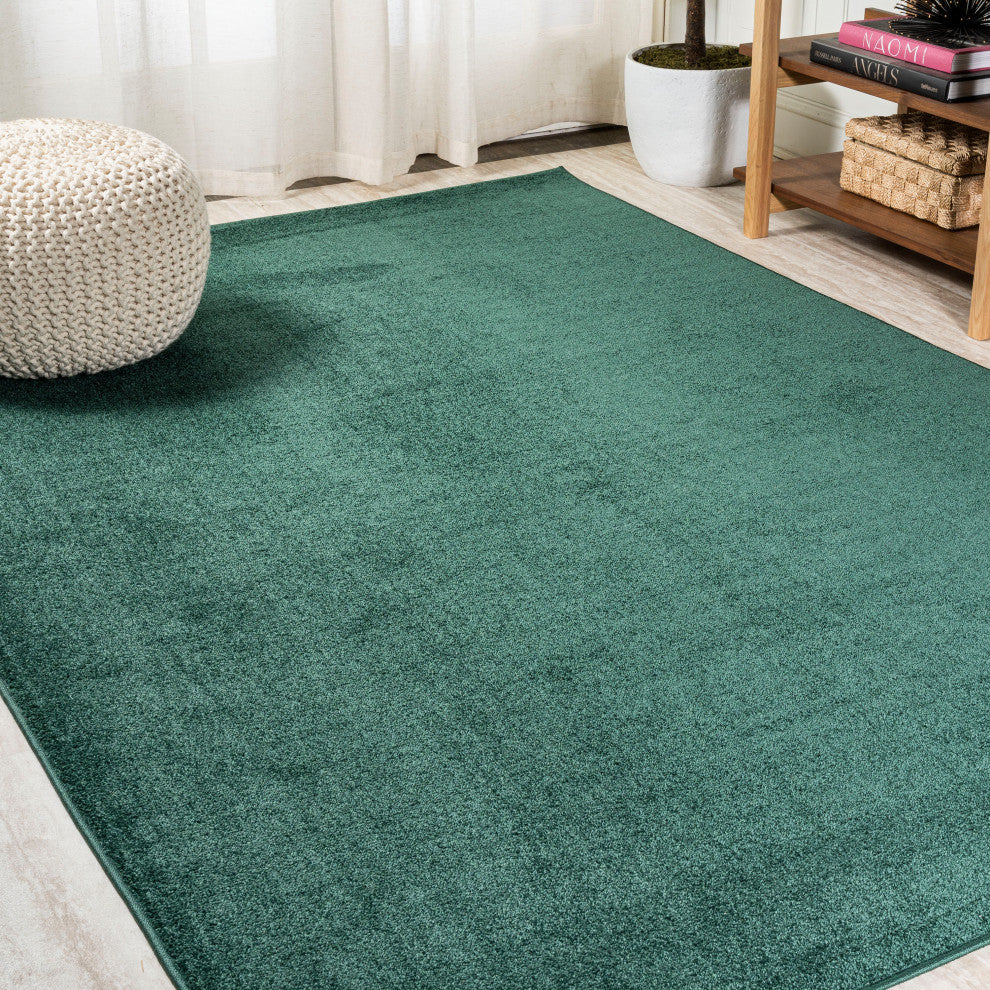 Haze Solid Low-Pile Runner Rug, Emerald, 3 X 5