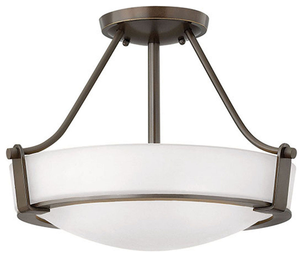 Hinkley Hathaway Medium Semi-Flush Mount, Olde Bronze With Etched White Glass