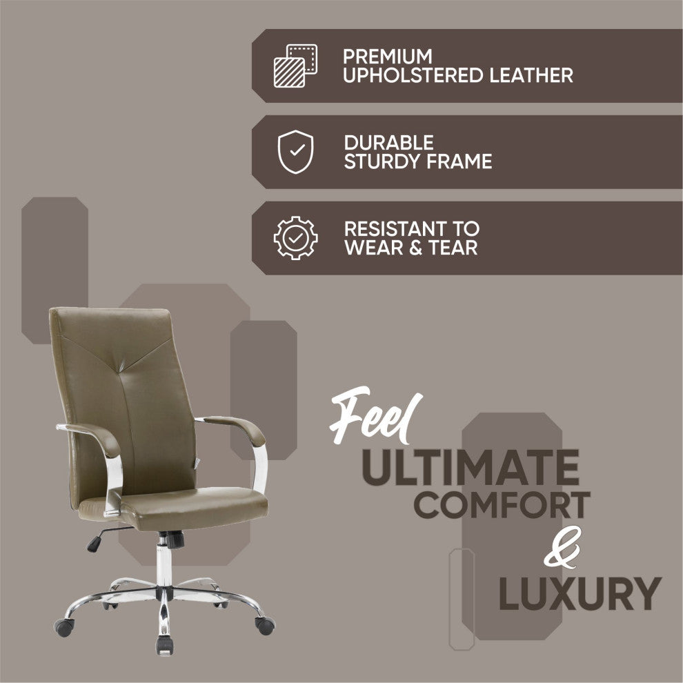 LeisureMod Sonora High-Back Adjustable Leather Conference Chair, Olive Green
