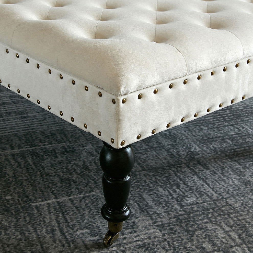 Supersoft Tuft Coffee Table Ottoman, Ivory, 33"x33"x18"