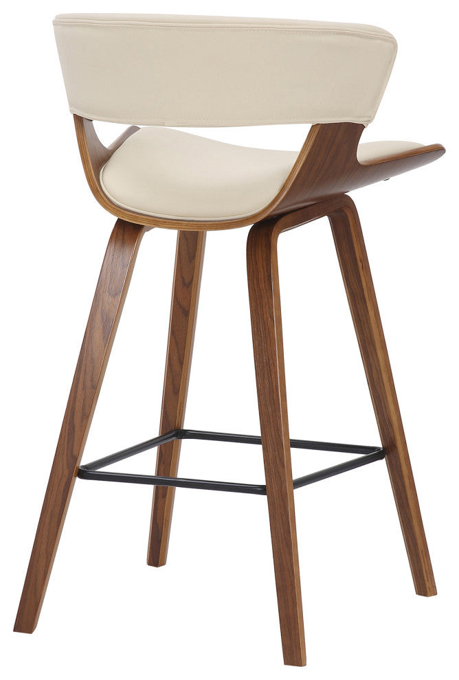 Jagger Modern 26" Wood and Faux Leather Counter Height Stool, Cream/Walnut