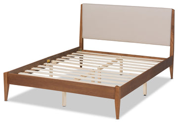 Amara Mid-Century Modern Fabric Upholstered Platform Bed, Queen, Beige