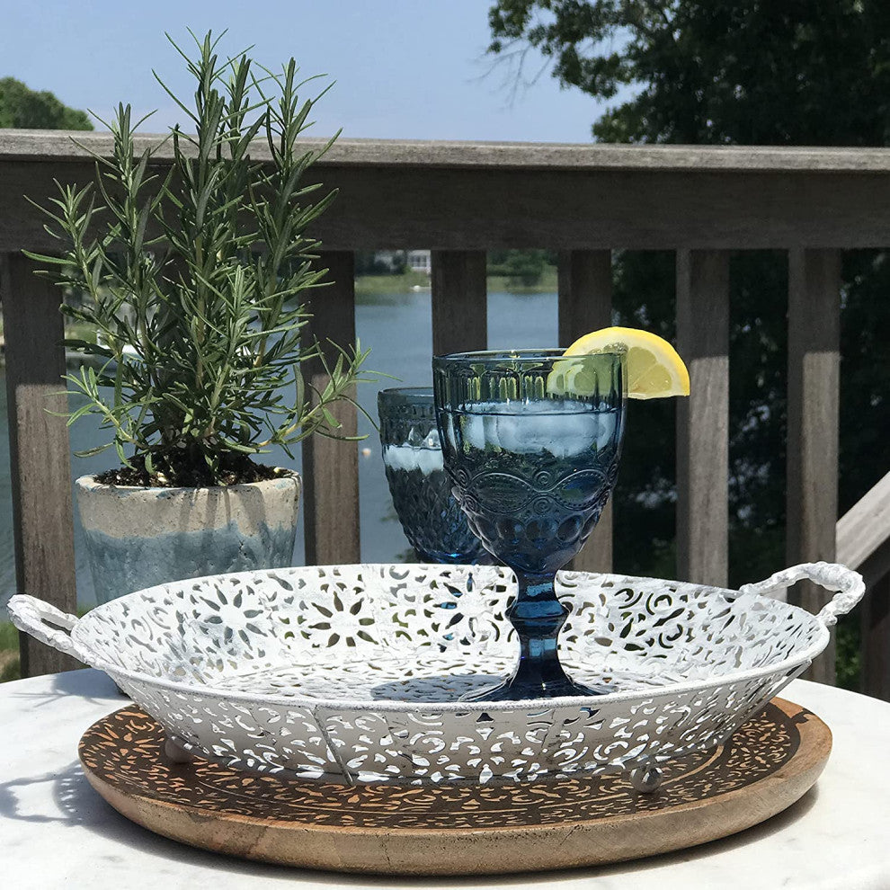Rustic Lattice Round Tray, 13.75 Inches