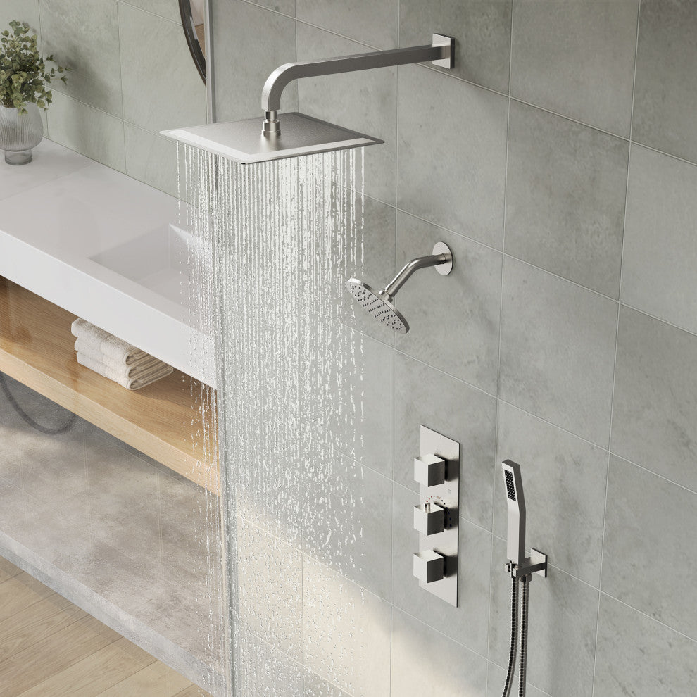 Full-Body Shower System with Thermostatic Valve "“ Dual Showerheads & Handheld, Brushed Nickel