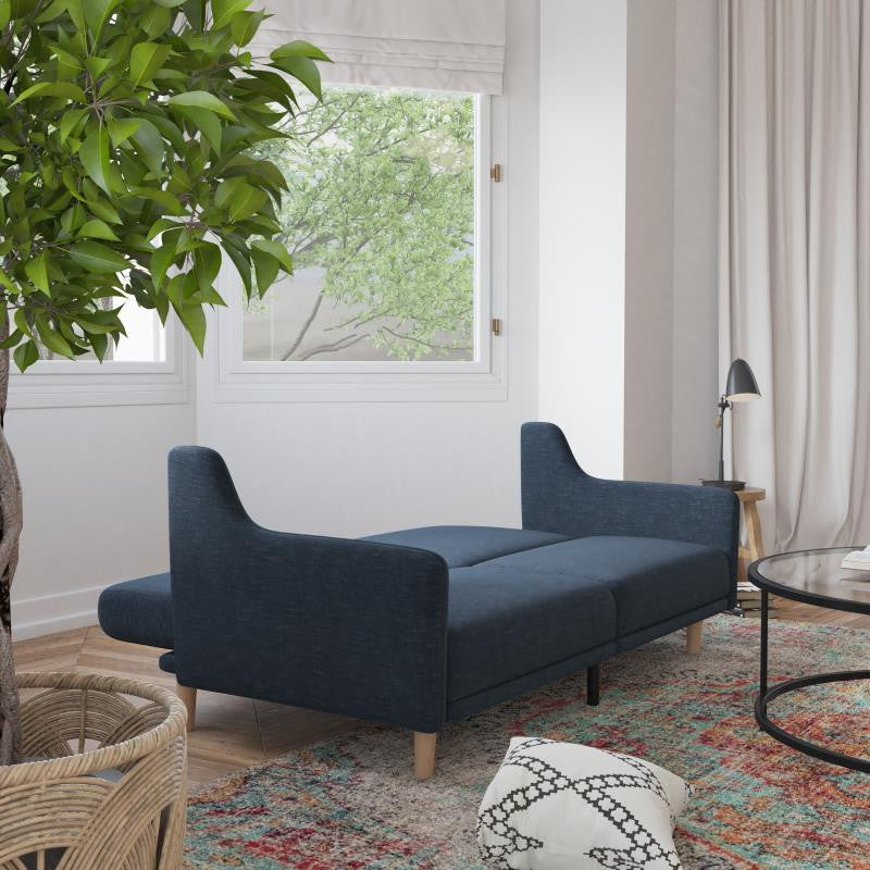 Delphine Premium Convertible Split Back Sofa Futon with Curved Armrests, Navy