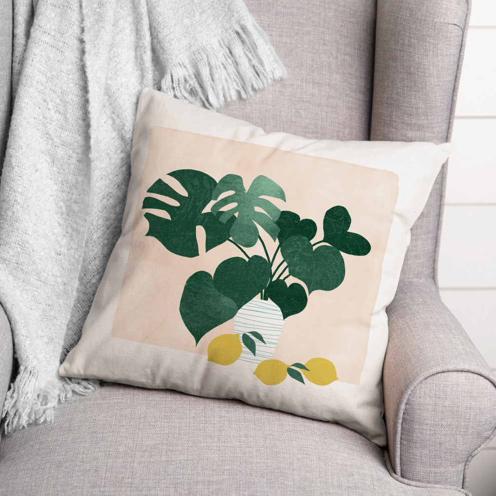 Monstera and Lemons 18x18 Indoor / Outdoor Pillow