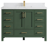 Preston Bath Vanity, Green, 48", Empira Quartz Top, Single, Freestanding