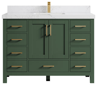 Preston Bath Vanity, Green, 48", Empira Quartz Top, Single, Freestanding