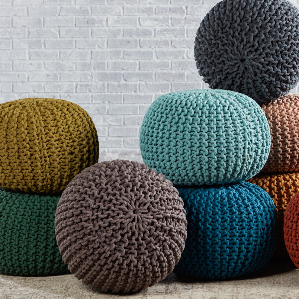 Jaipur Living Visby Textured Round Pouf, Aqua