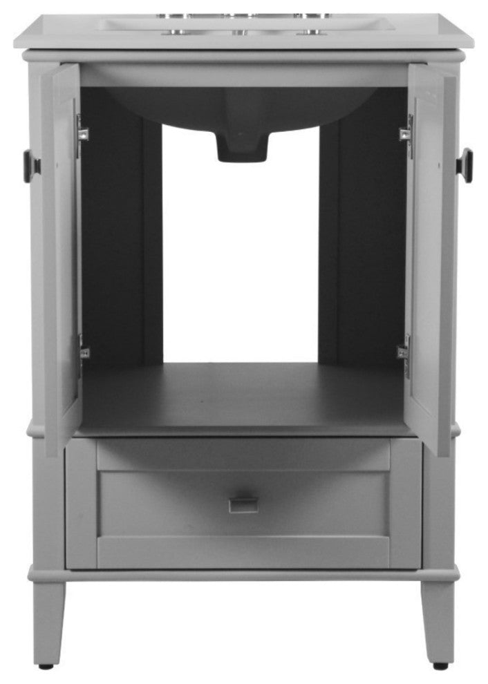 25" Single Vanity, Light Gray With Engineered Stone Top