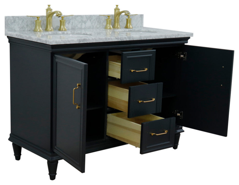 49" Double Vanity, Dark Gray Finish With White Carrara And Oval Sink