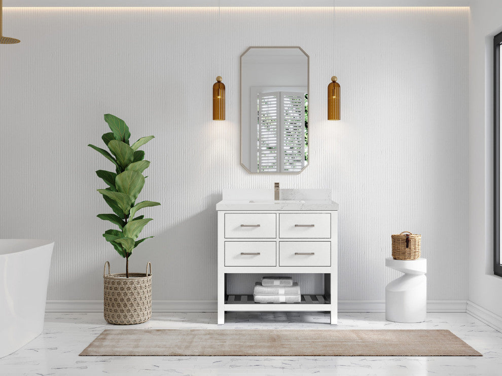 Parker 36 Single Sink Bath Vanity in White 2" Empira Quartz