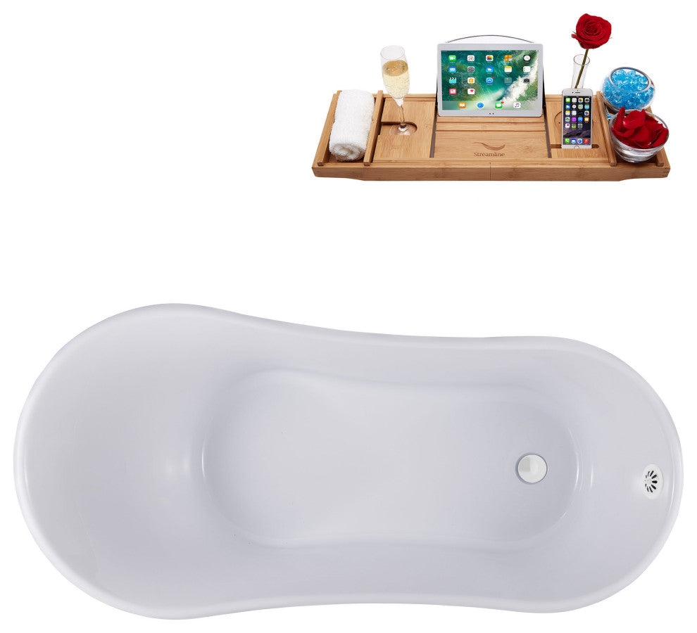 63" Streamline N353GLD-WH Soaking Clawfoot Tub and Tray With External Drain